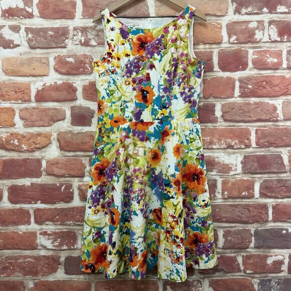 Evan Picone Dress Women's 14 Multicolor Floral Tweed Casual Career Work Zip Up - Picture 1 of 8